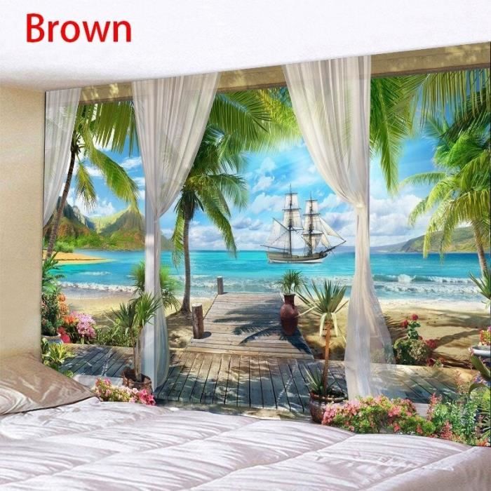 Voilier de plage en cocotier, tapisserie murale suspendue, décor de