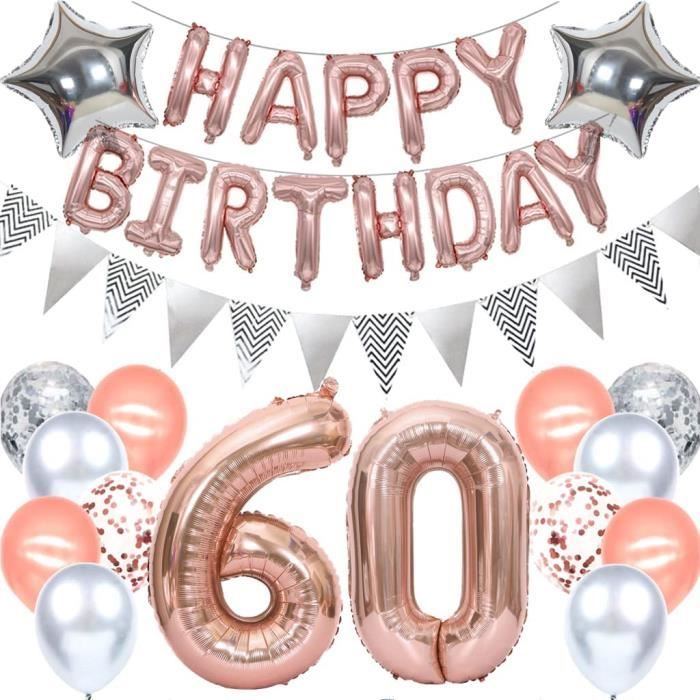 Kit Anniversaire 60 Ans Femme Beige Or – Écharpe, Diadème Cristal, Ballons, Bannière & Topper Gâteau, Décorations Élégantes 60e Anniversaire