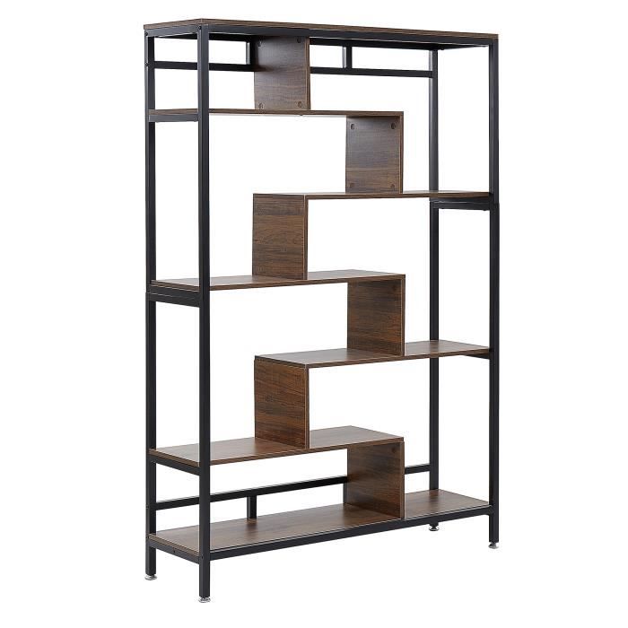 Bibliothèque design effet bois foncé / noir 6 niveaux DAVEN - BELIANI - Industriel - Loft - Salon - Adulte Bibliothèque design effet bois foncé / noir 6 niveaux DAVEN - BELIANI - Industriel - Loft - Salon - Adulte