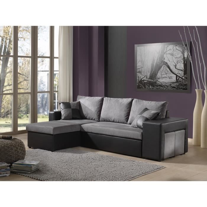 toledo canape d angle convertible reversible noir gris 248 x 145 x 85cm achat vente canape sofa divan cdiscount