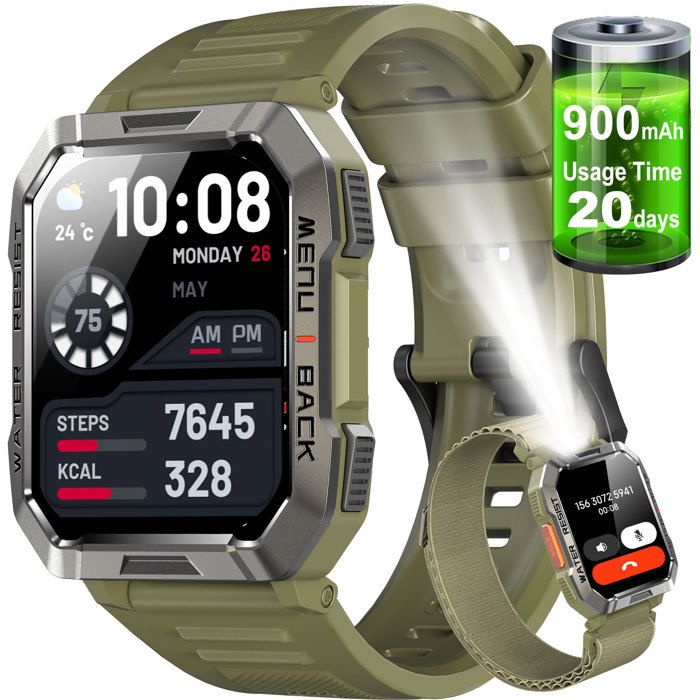 BLACKVIEW  Montre Connect&eacute;e Homme avec Appel BluetoothLampe de poche BoussoleBatterie 900 mAh&Eacute;cran HD 2.01 Smartwatch Vert 