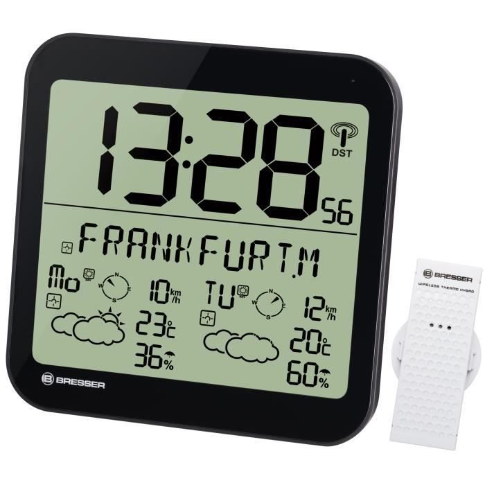 noir Bresser MyTime Horloge murale m/ét/éo Jumbo LCD