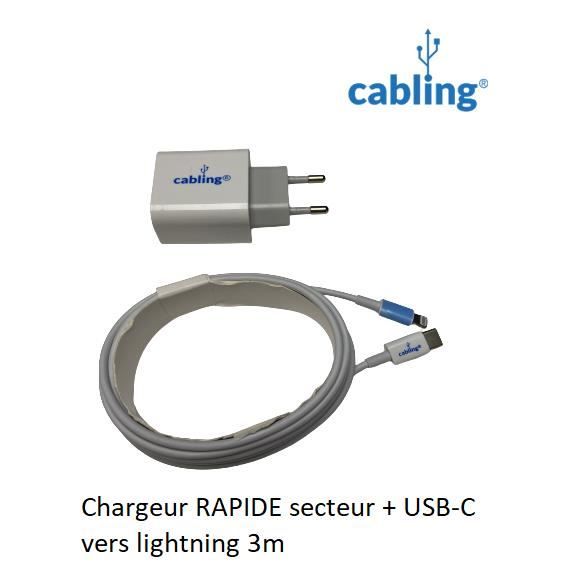 Pack Chargeur Secteur Port USB-C 20W + Cable USB-C vers Lightning