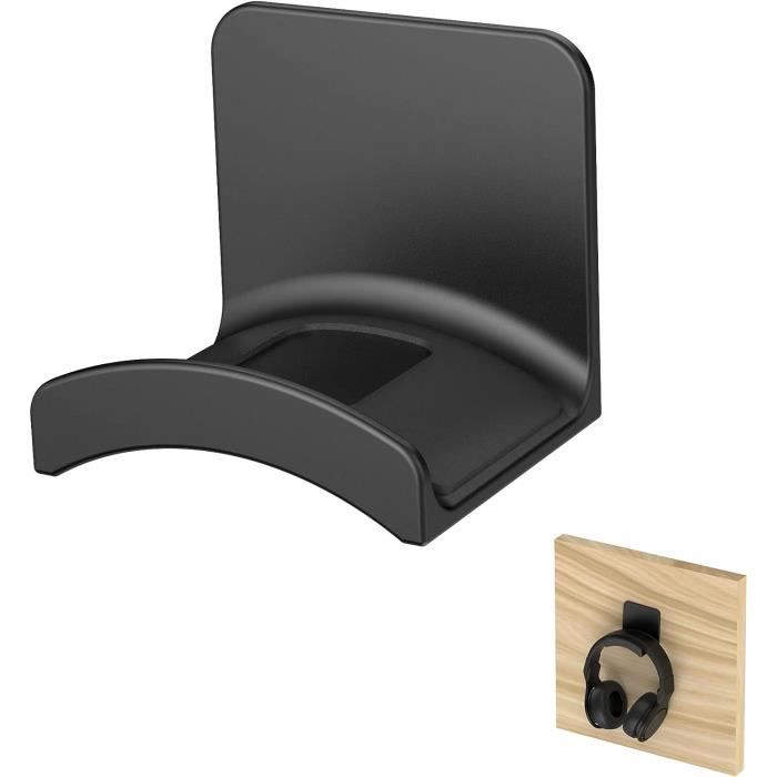 2 Supports Casque Universels Adhésifs – Pour Bureau, Mur, Charge 1 Kg (TPU, Noir)