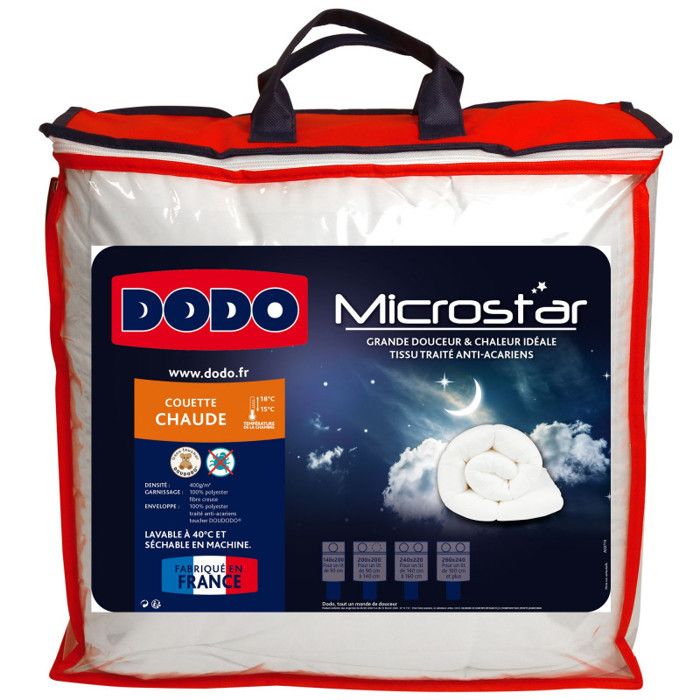 Pack Couette Dodo Microstar 220 x 240 cm pour lit 2 places + 2 Oreillers Microstar 60 x 60 cm