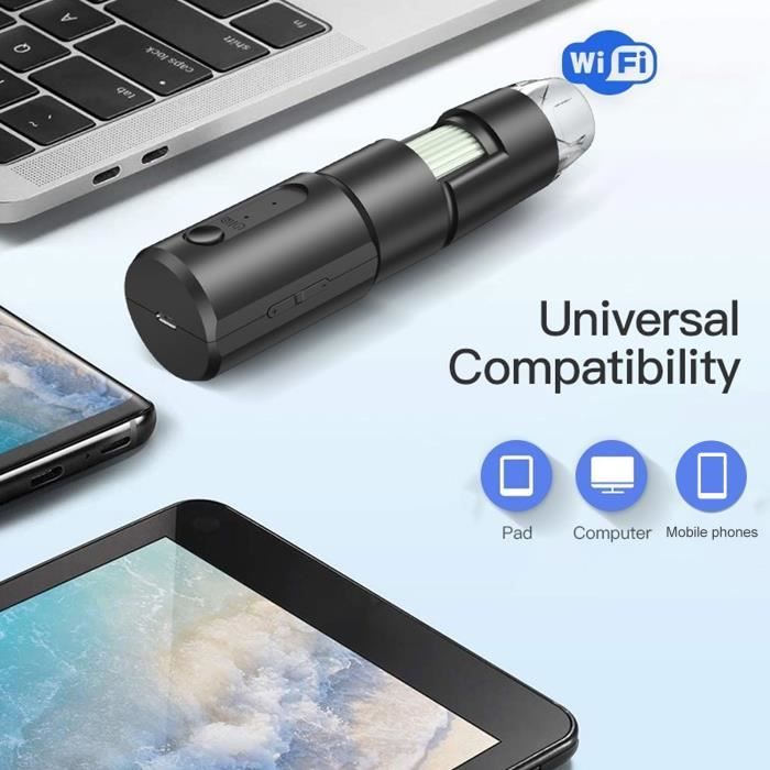 Microscope Numérique Sans Fil WiFi - Grossissement 50x à 1600x, 8 LED, Support Métal, Portable Pour Smartphone