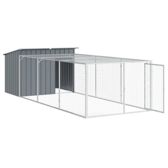 Niche pour chien avec cour - XIF - XF021 - Acier galvanisé - 153x396x110 cm - Anthracite