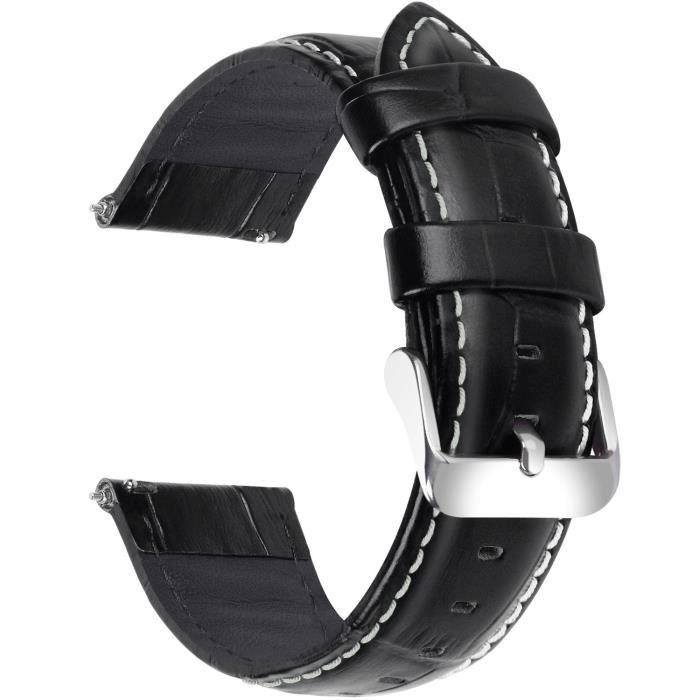 Fullmosa Bracelet pour Montre Connectée, 20mm, Noir, à Dégagement Rapide  pour Homme Femme,Cuir , - Achat/vente bracelet de montre - Cdiscount