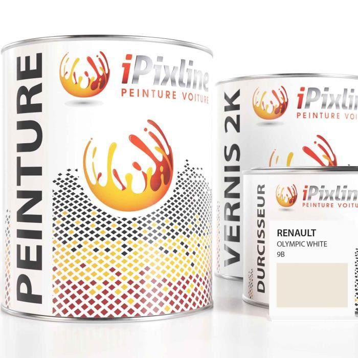Peinture Voiture Ipixline - Peinture 700ml, Vernis 2k 470ml, Durcisseur 230ml - Compatible avec Renault Olympic White 9B