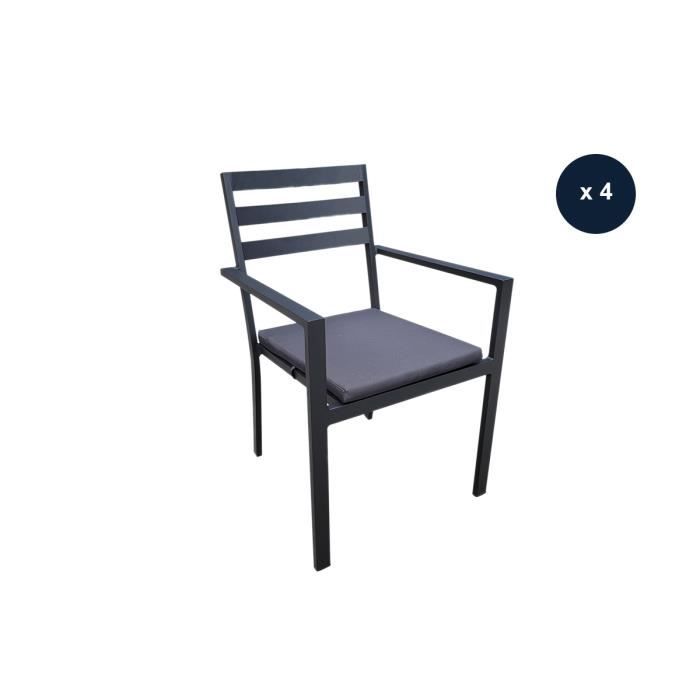 lot de 4 fauteuils de jardin en aluminium avec coussin gris - jardiline - minorca - pour 4 personnes - extérieur