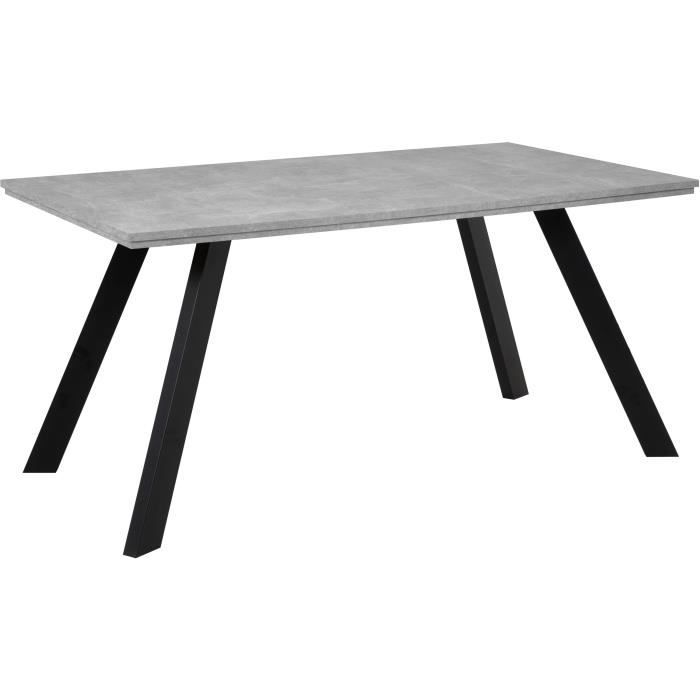 Table à manger seule KONSTANZ - 6 à 8 personnes - Mélaminé béton et noir - L160 x H75 x P90 cm