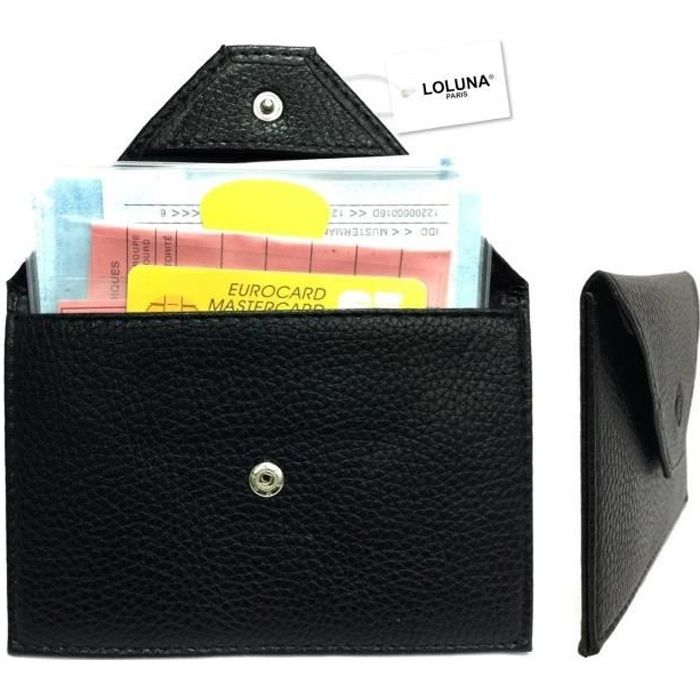 loluna® etui pochette forme enveloppe pour papier voiture, carte grise, permis conduire, assurance, carte bleu en cuir - noir
