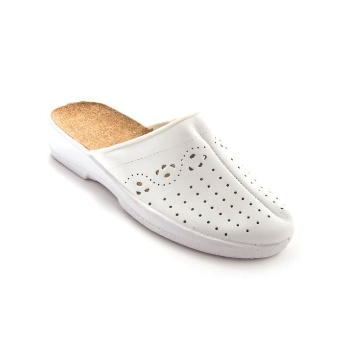 Sabots en cuir PEDICONFORT galbe anatomique Blanc Femme