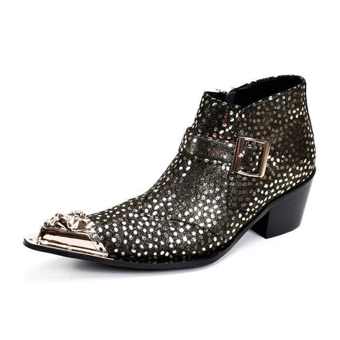 Nouvelle Marque De Mode Hommes Robe Bottes En Cuir Veritable Hiver Hommes Bottines D Or A Pois Motorcycle Cowboy Court Bottes Or Achat Vente Botte Cdiscount