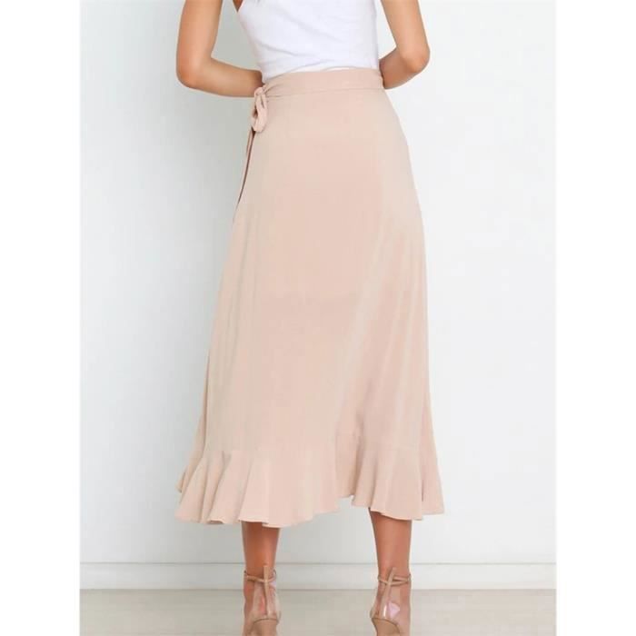 Jupes longues taille haute pour femme Marque Modele Bandage rond Ligne A Monochromatique Blanc Cdiscount Pret a Porter