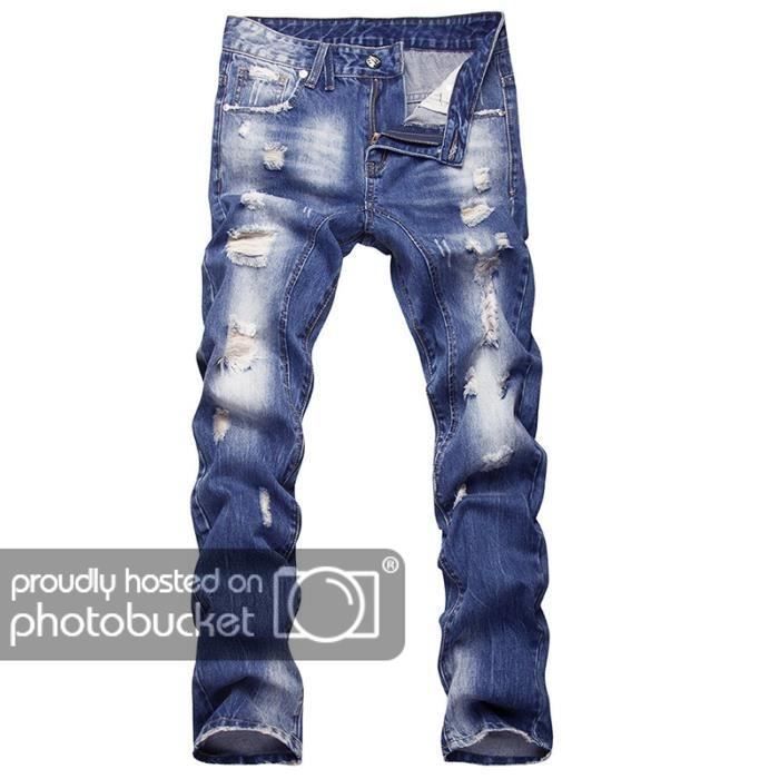 Jeans Homme 100 coton Jeans Hommes a la mode avec dechirures Bleu Cdiscount Pret a Porter