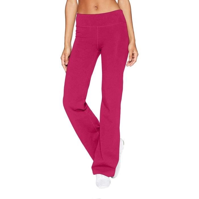 Pantalon de yoga ample décontracté pour femmes, couleur unie, hanches minces, pantalon de sport à jambes larges Rose vif