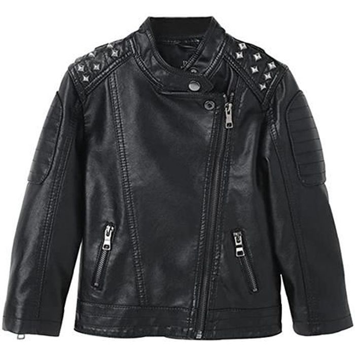 Veste clout e en Simili Cuir Gar on Blouson Motard Printemps