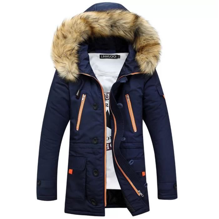 Doudoune Homme Uni Manteau Hommes Veste pour Fausse Fourrure Parka