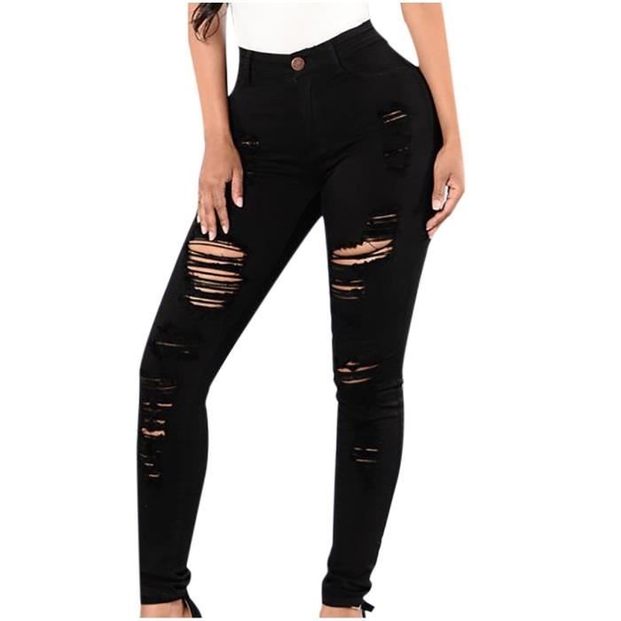 Pantalon noir a trou femme clearance
