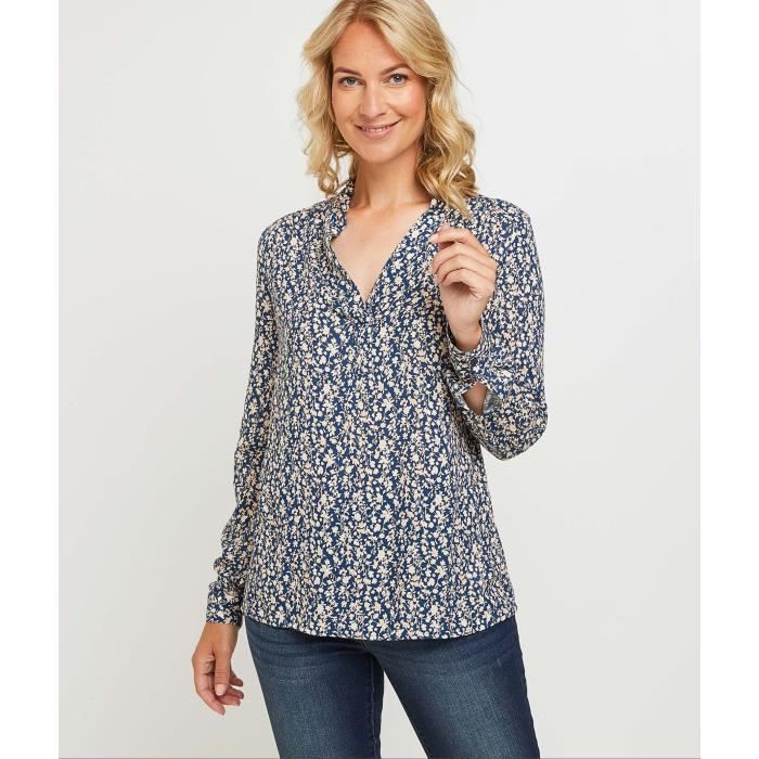 Blouse Fluide Taifun Pour Femme - Taille 40 - Gris Et Blanc - Manches Courtes - Viscose - Occasion