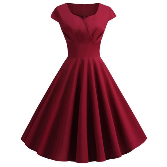 Robe Cocktail Rockabilly Années 50 Pour Femme - Carreaux, Col En V, Manches 3/4 Et Jupon Intégré