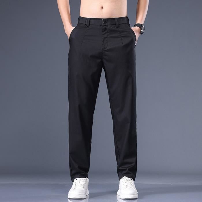 Pantalon Homme Mode Regular Coupe Droite Casual Fermeture zippee Elastiquee Sans Ceinture Noir Noir Cdiscount Pret a Porter