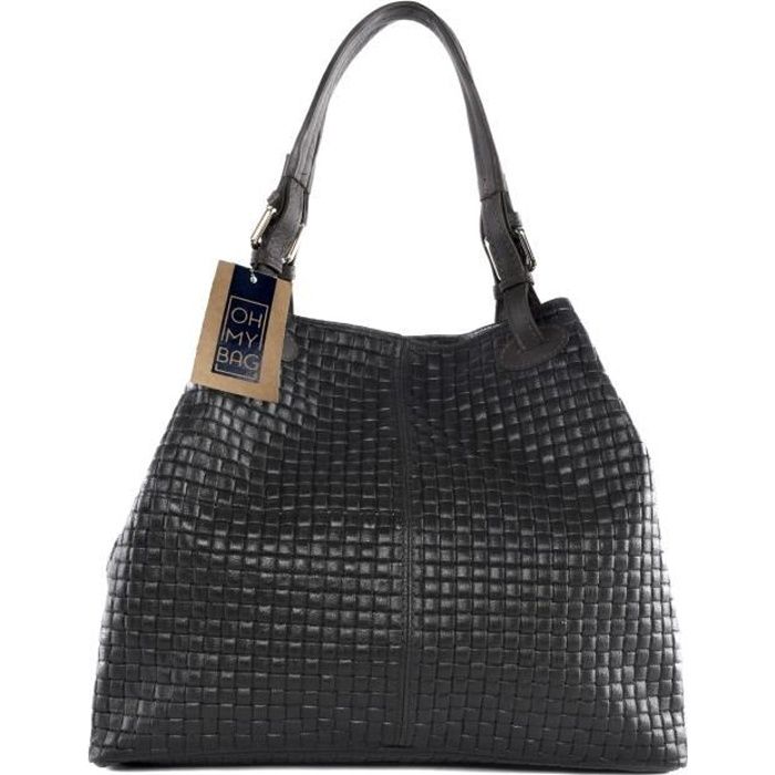 Sac cuir tressé noir femme store