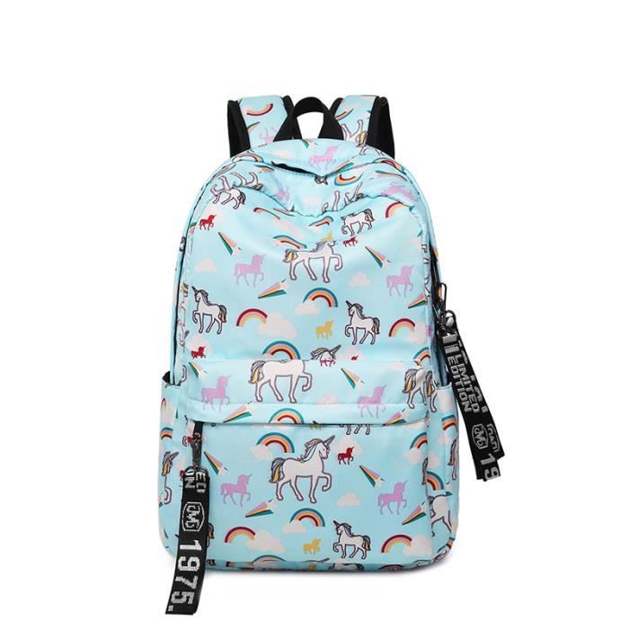 Filles College Cartable Sac A Dos College Licorne Imprime Plein