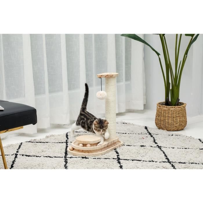 Pawz Road Poteau A Griffer Pour Chat En Bois Naturel Avec Balles Beige Cdiscount Animalerie