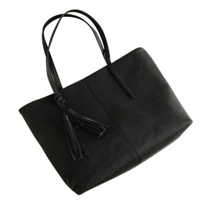 Sac fourre-tout pour femme avec grand compartiment zippé Noir noir uni Large