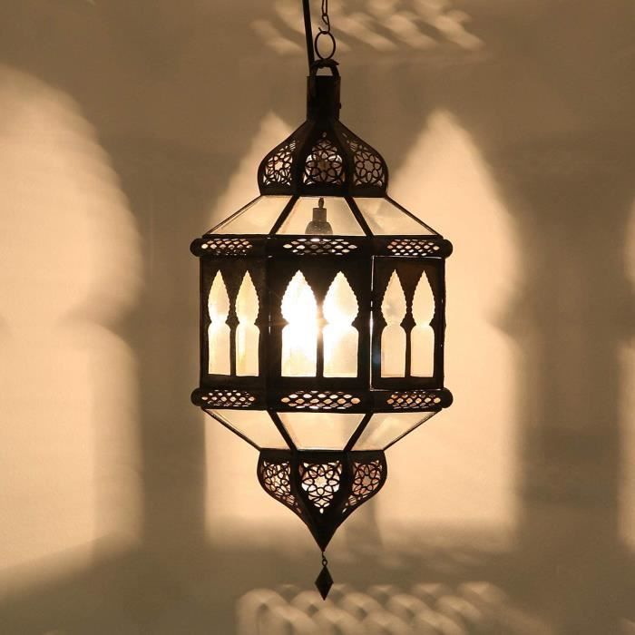 Lampe á suspension orientale Marocaine artisanat en prevenance du Maroc  Lanterne Biban transparent Hauteur (avec suspension): 409 - Cdiscount  Maison