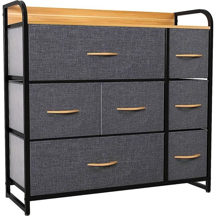 Commode 4 Tiroirs YITAHOME - Rangement Tissu, Dessus Bois, Gris Foncé