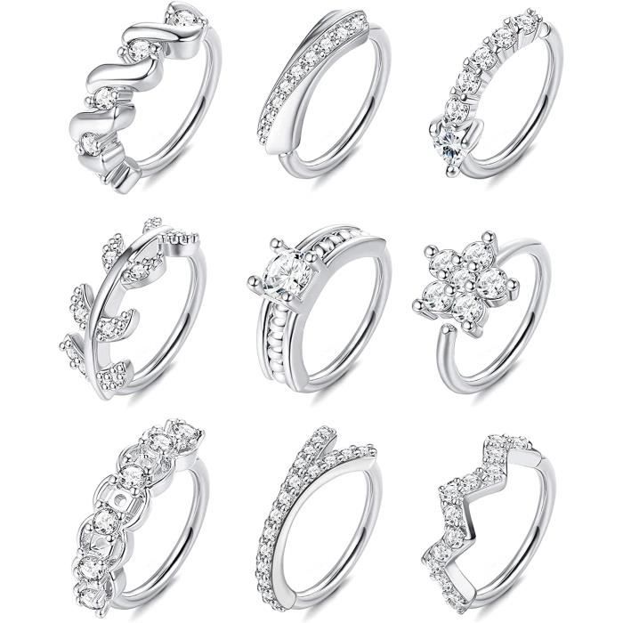 3 Anneaux De Nez En Acier Inoxydable 316L Émail Rose Abeille Et Fleur - Piercings Nez Femme