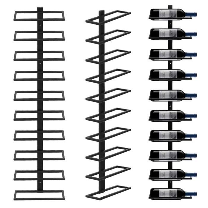 Porte-bouteilles en fer Noir à 10 niveaux MEUBLE RANGE BOUTEILLE - SUPFINE - 27*10.5*116cm