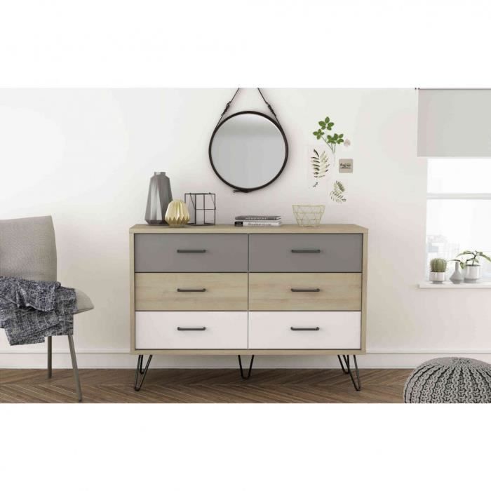 Commode 6 Tiroirs En Bois Imitation Chene Co148 2 Terre De Nuit Achat Vente Commode De Chambre Commode 6 Tiroirs En Bois Cdiscount