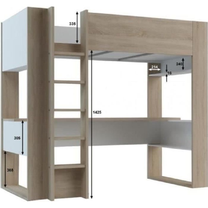 Lit Mezzanine Noah Avec Bureau Et Rangements Integres 90x200cm Achat Vente Lit Mezzanine Lit Mezzanine Noah Avec Bur Soldes Cdiscount