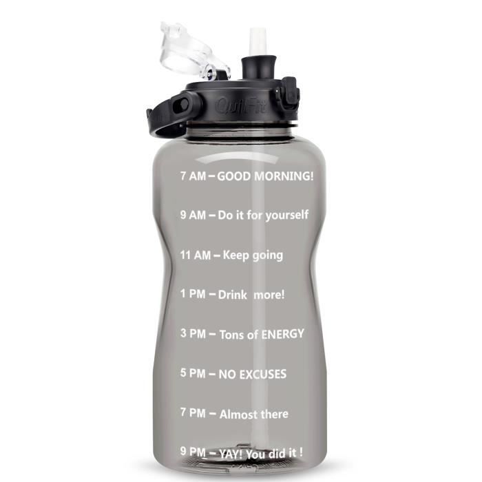 GOURDE,Gray-2L 64OZ--bouteille'eau de motivation, avec marqueur de