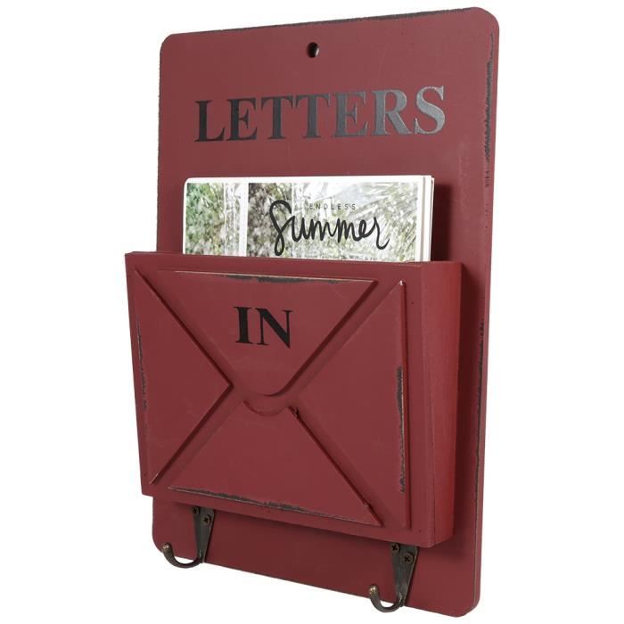 Porte-lettres, porte-lettres mural en bois rétro magnifique avec crochet pour ranger les lettres, cartes postales, journaux pour la décoration(W261803 Letter Insert Hook-White, 12