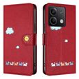 Verre trempé+Housse pour Xiaomi Redmi Note 13 4G 6.67" Etui Portefeuille, Cuir Multifonction, Magnétique (Cartoon Cat rouge) KTM-1