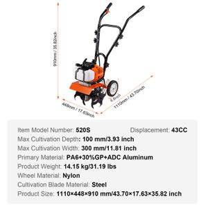 Motobineuse 4 Temps BOUDECH 196cc 6,5CV - Largeur 70cm - Labourage Jardin Et Potager