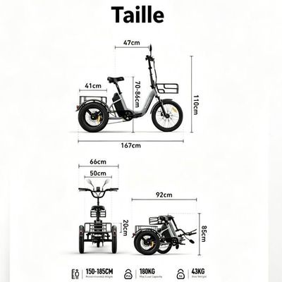 AG1 Pro Tricycle électrique Adulte – 48V 20Ah, 80 Km D’autonomie, Freins Hydrauliques, Différentiel Arrière – Homme/Femme