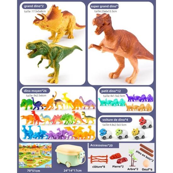 Jouet Dinosaure Avec Tapis De Jeu 8 Figurines + Accessoires - Set Complet Pour Enfants 3-6 Ans | Monde Préhistorique Éducatif Et Ludique Jeu éducatif