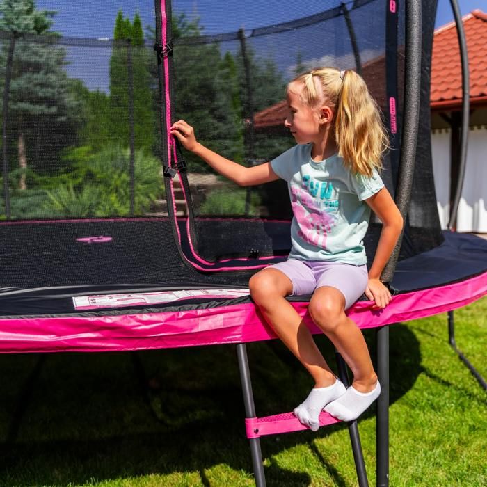 Ultrasport Trampoline Jardin Jumper, 305 cm, avec Tapis Saut, Ressorts, Filet sécurité, Poteau Filet rembourré et Protection Bords, résistant aux intempéries, Charge maximale 160 kg, Rose