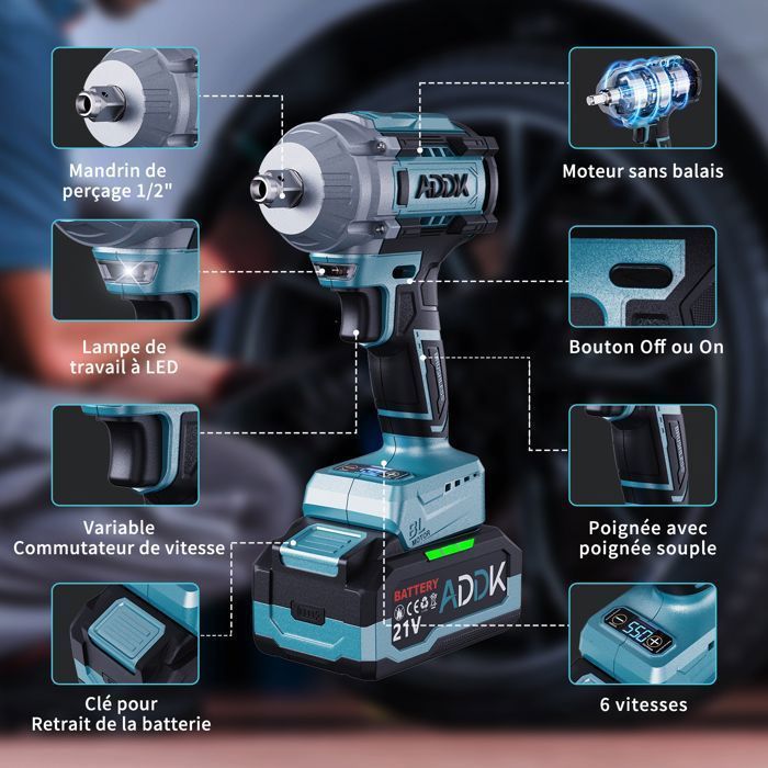 Clé à Choc Sans Fil Dong Cheng 20V Sans Balais – 698 Nm Couple, 4 Modes, 2 Batteries 4Ah, Douilles Incluses – Puissance Pro Pour Auto Et Bricolage !