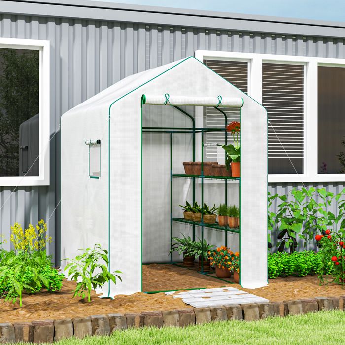 Serre De Jardin 120x186x190cm Avec Porte Zippée Et Étagères - Protection Plantes Acier Polyéthylène