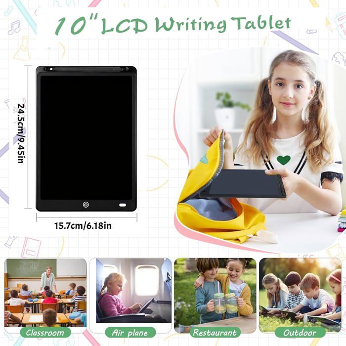 Tablette de dessin pour enfant - ESTAMPILLE - 10 pouces - LCD coloré - Effaçable - Réutilisable
