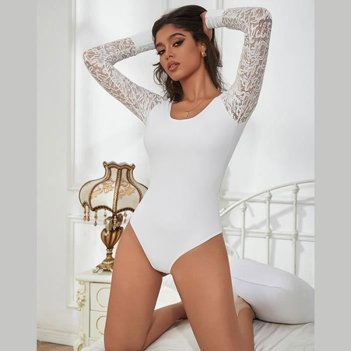 Body Femme Manches Bouffantes - Lingerie Sexy Shapewear Col V Élégant