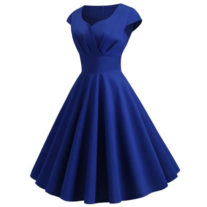 Robe Femme de Cocktail Vintage Rockabilly Robe plissee au Genou