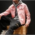 Hommes Décontractée Veste Denim Veste en Jean Multi poches Manches Longues Pink-2